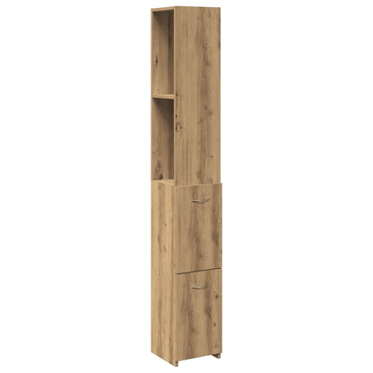 Badkamerkast 25x25x170 cm bewerkt hout artisanaal eikenkleurig