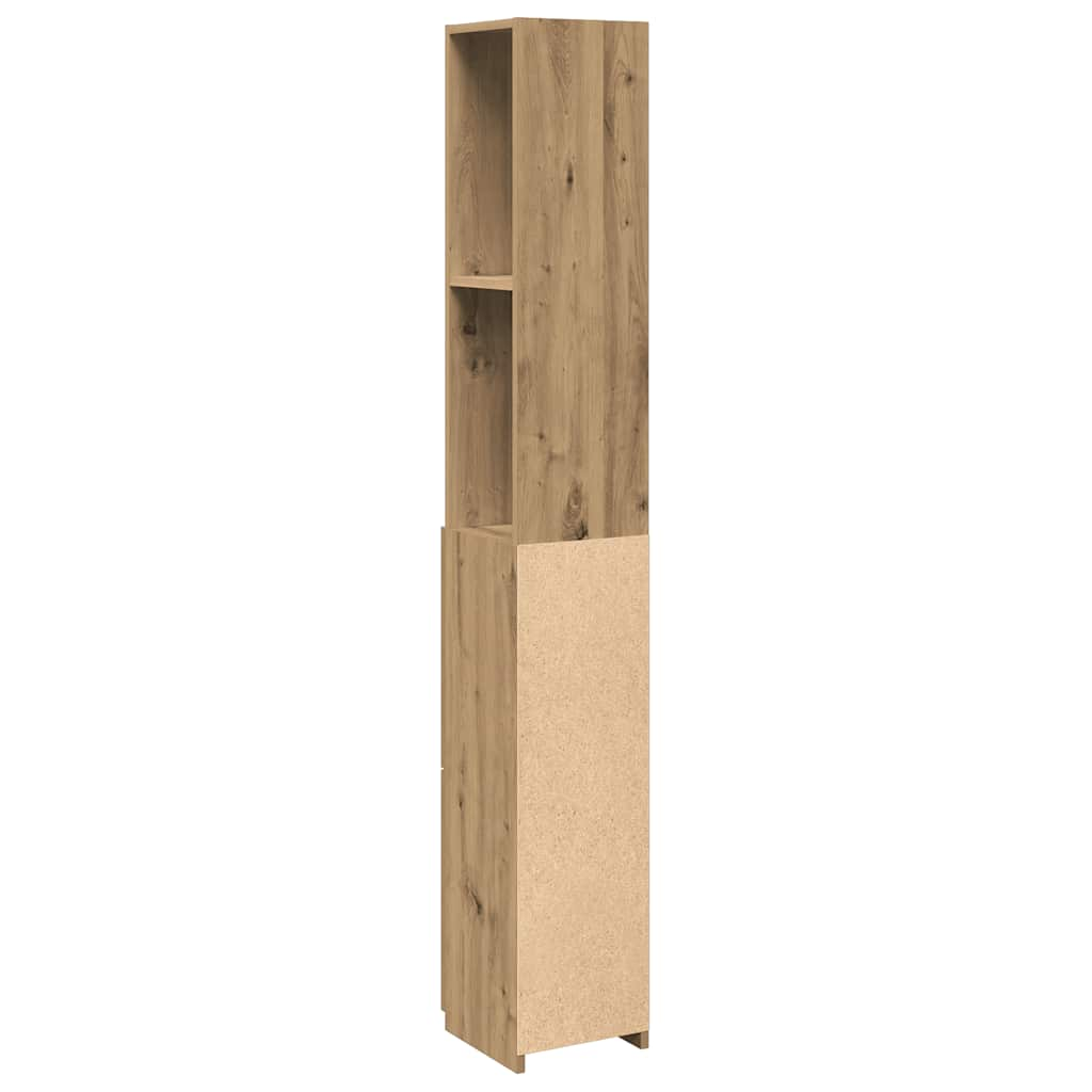 Badkamerkast 25x25x170 cm bewerkt hout artisanaal eikenkleurig