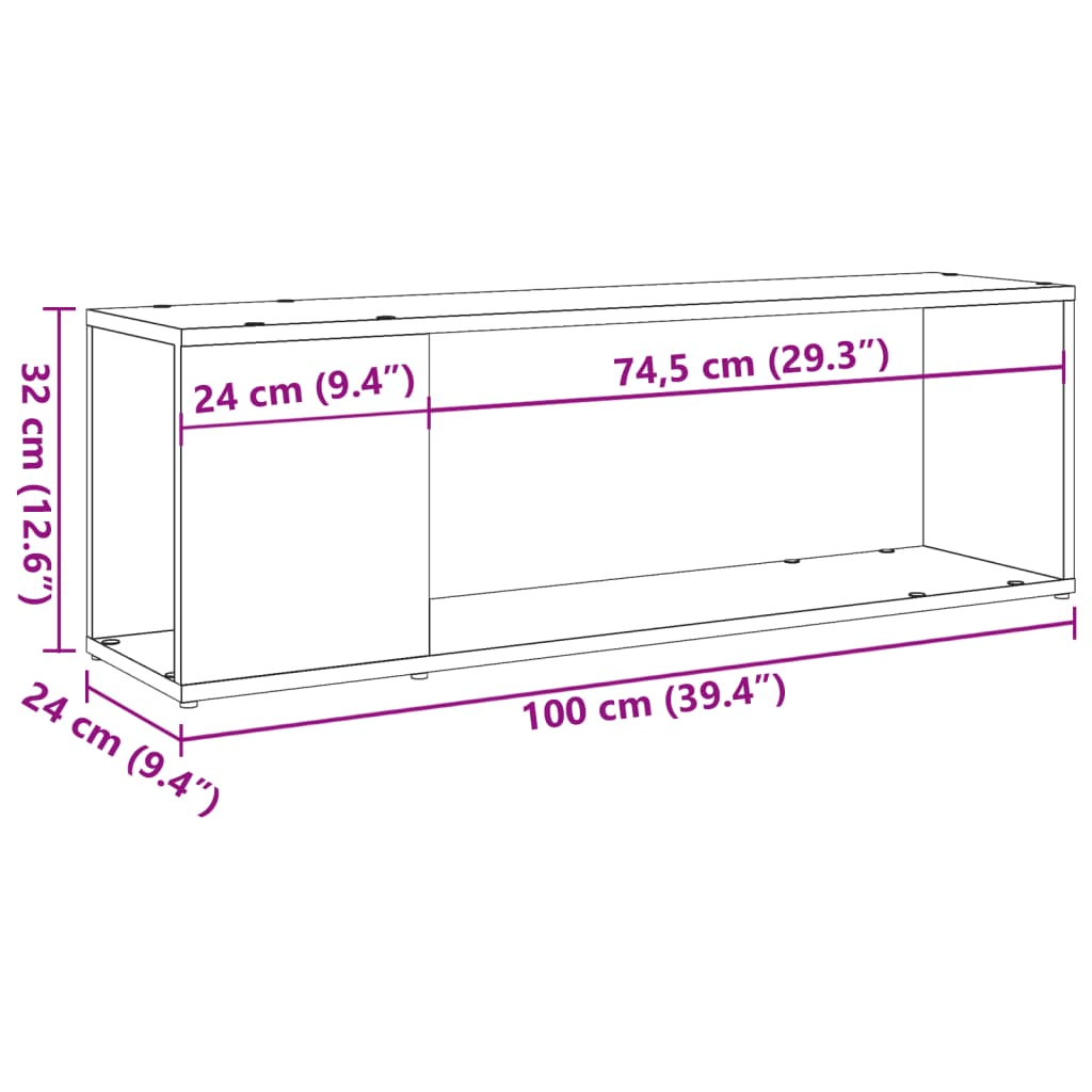 Tv-meubel 100x24x32 cm bewerkt hout oud houtkleurig