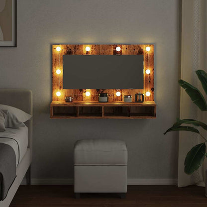 Spiegelkast met LED-verlichting 90x31,5x62 cm oud houtkleurig