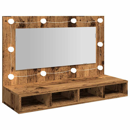 Spiegelkast met LED-verlichting 90x31,5x62 cm oud houtkleurig