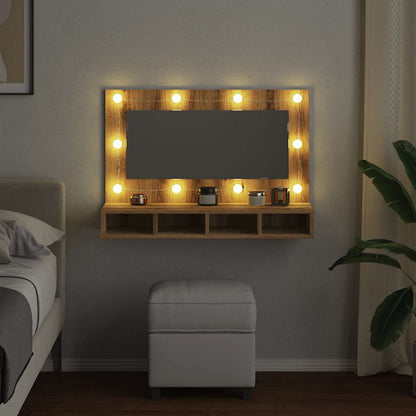 Spiegelkast met LED 90x31,5x62 cm artisanaal eikenkleur