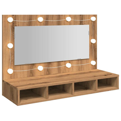 Spiegelkast met LED 90x31,5x62 cm artisanaal eikenkleur