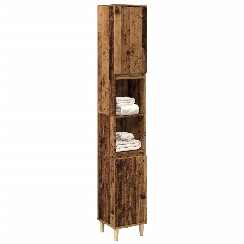 Badkamerkast 30x30x190 cm bewerkt hout oud houtkleurig