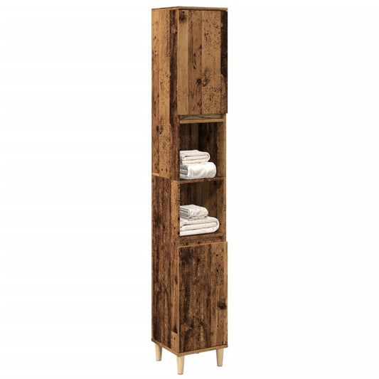 Badkamerkast 30x30x190 cm bewerkt hout oud houtkleurig