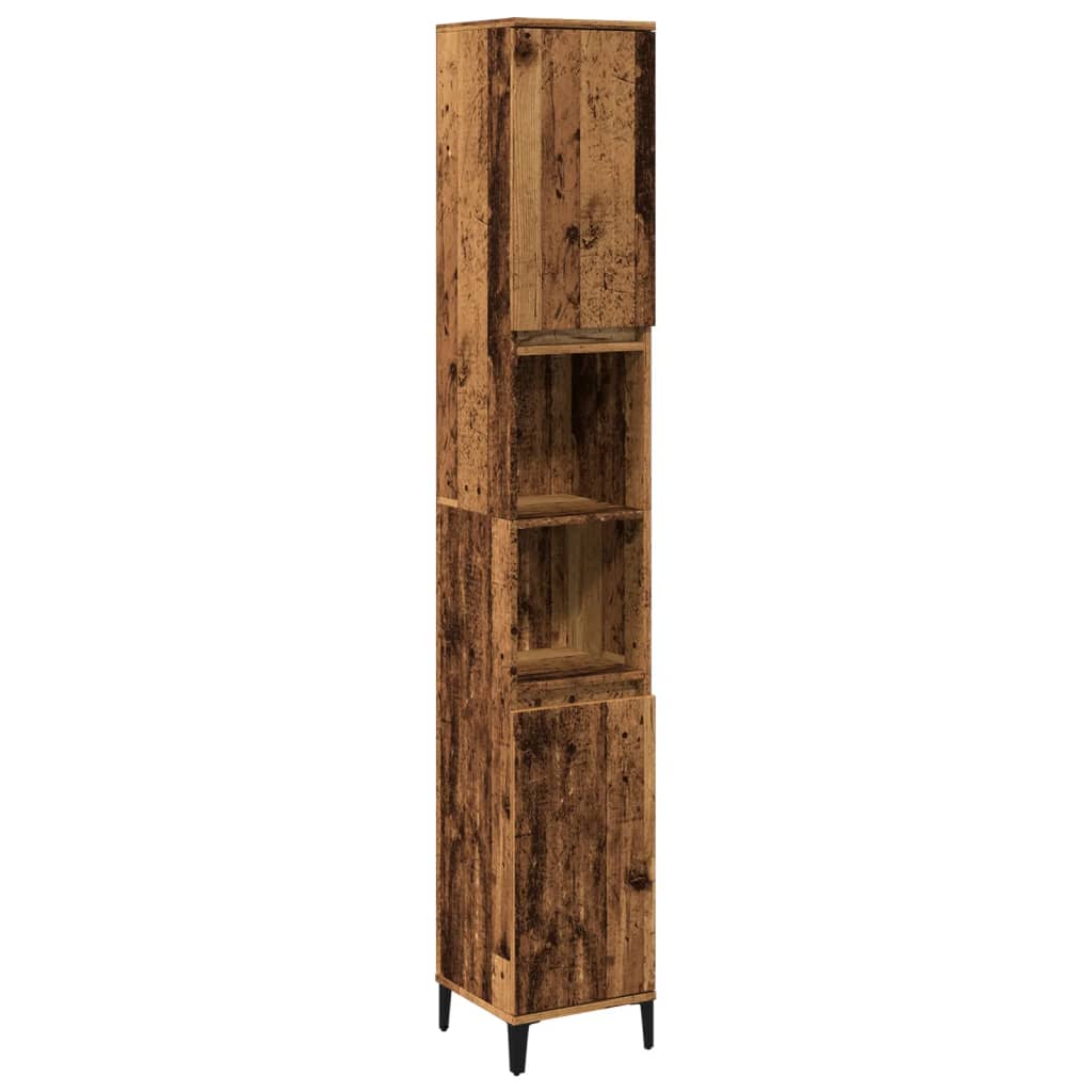 Badkamerkast 30x30x190 cm bewerkt hout oud houtkleurig