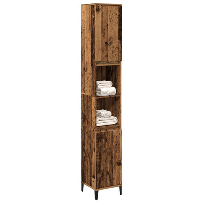 Badkamerkast 30x30x190 cm bewerkt hout oud houtkleurig