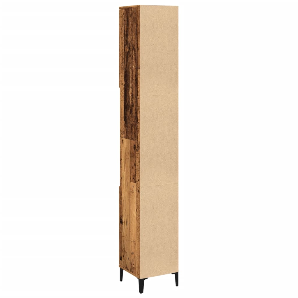 Badkamerkast 30x30x190 cm bewerkt hout oud houtkleurig