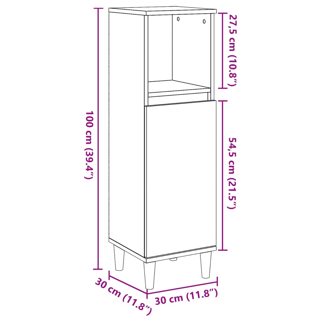 Badkamerkast 30x30x100 cm bewerkt hout betongrijs