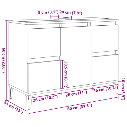 Wastafelkast 80x33x60 cm bewerkt hout betongrijs