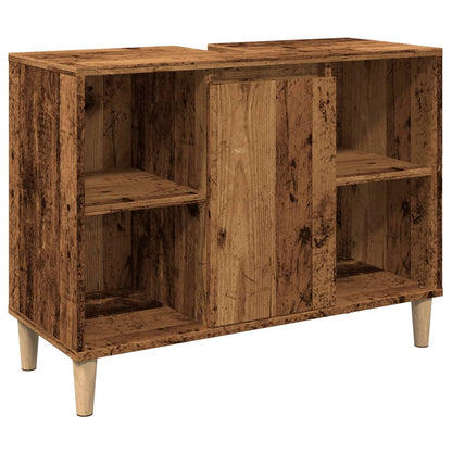 Badkamerkast 80x33x60 cm bewerkt hout oud houtkleurig