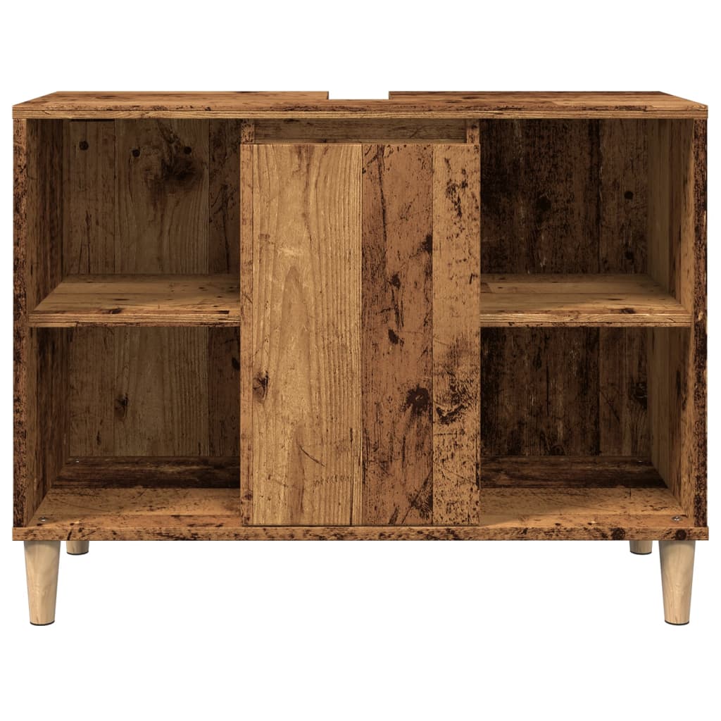 Badkamerkast 80x33x60 cm bewerkt hout oud houtkleurig