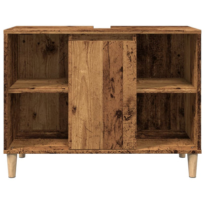 Badkamerkast 80x33x60 cm bewerkt hout oud houtkleurig