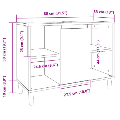 Badkamerkast 80x33x60 cm bewerkt hout oud houtkleurig