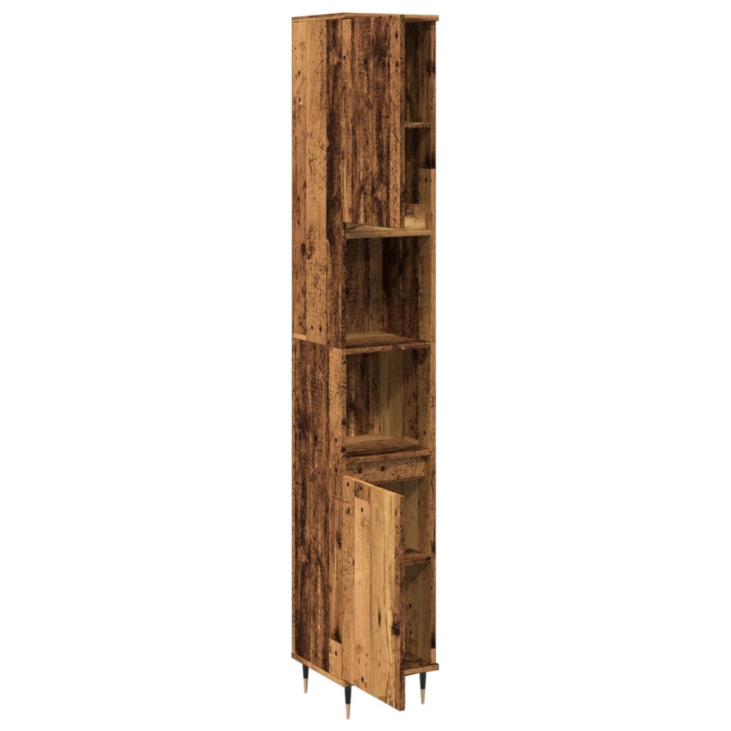 Badkamerkast 30x30x190 cm bewerkt hout oud houtkleurig