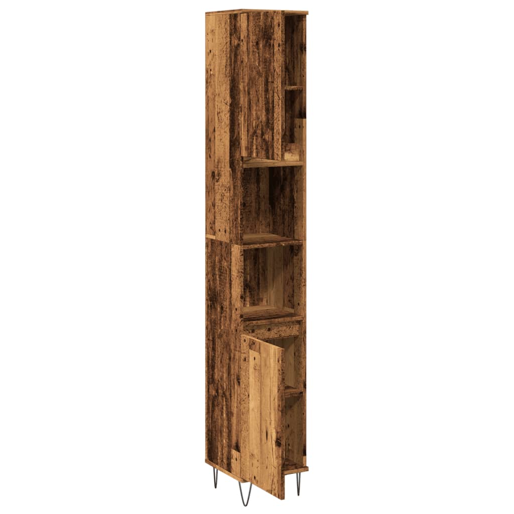 Badkamerkast 30x30x190 cm bewerkt hout oud houtkleurig