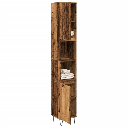 Badkamerkast 30x30x190 cm bewerkt hout oud houtkleurig