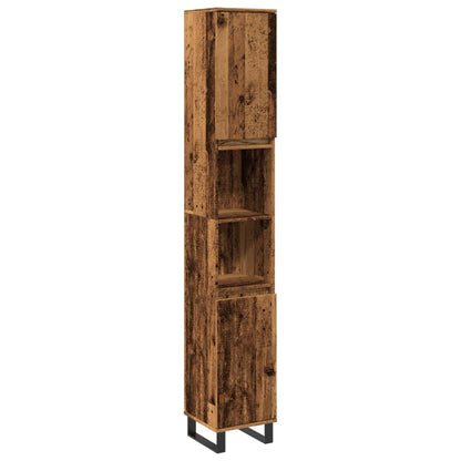 Badkamerkast 30x30x190 cm bewerkt hout oud houtkleurig