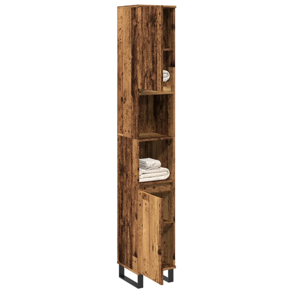 Badkamerkast 30x30x190 cm bewerkt hout oud houtkleurig