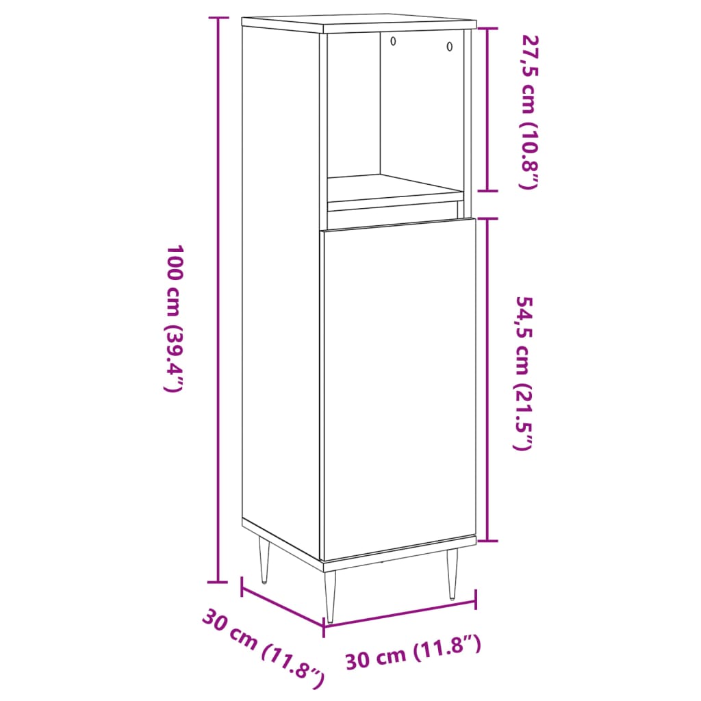 Badkamerkast 30x30x100 cm bewerkt hout artisanaal eikenkleurig