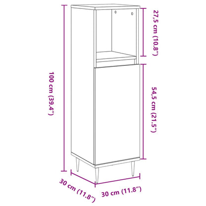 Badkamerkast 30x30x100 cm bewerkt hout artisanaal eikenkleurig