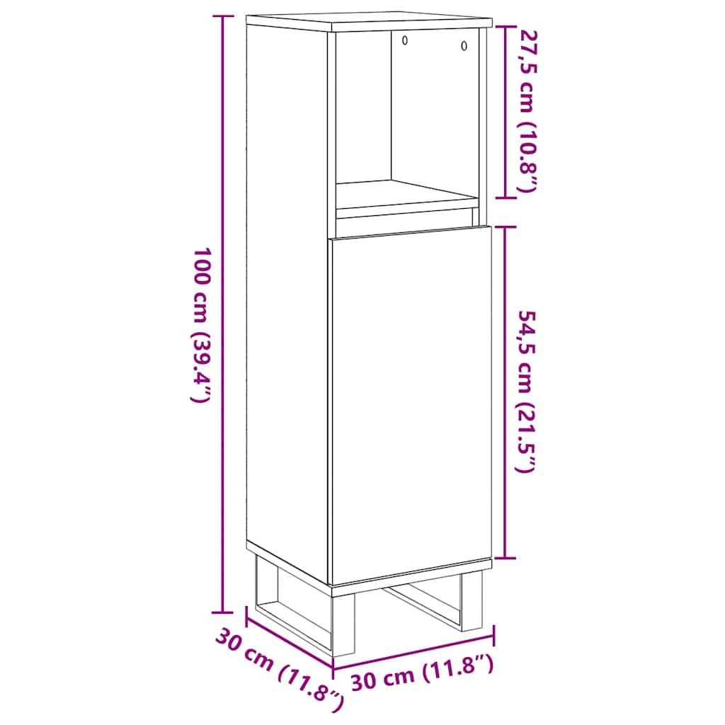 Badkamerkast 30x30x100 cm bewerkt hout betongrijs