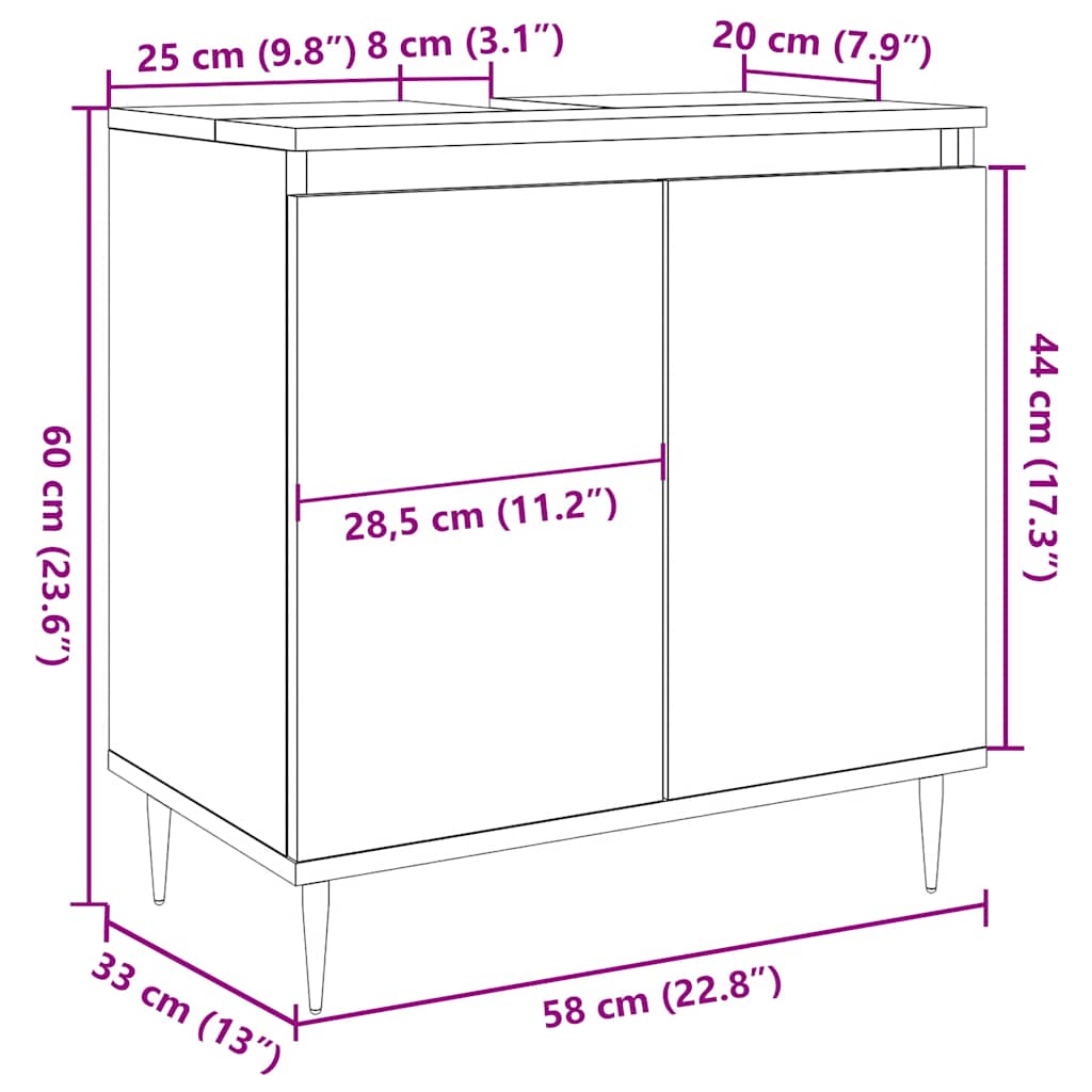 Badkamerkast 58x33x60 cm bewerkt hout betongrijs