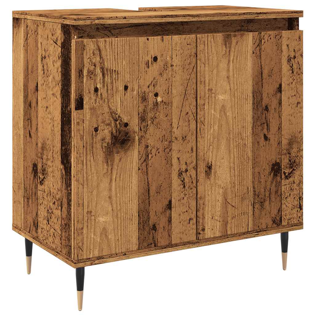 Badkamerkast 58x33x60 cm bewerkt hout oud houtkleurig