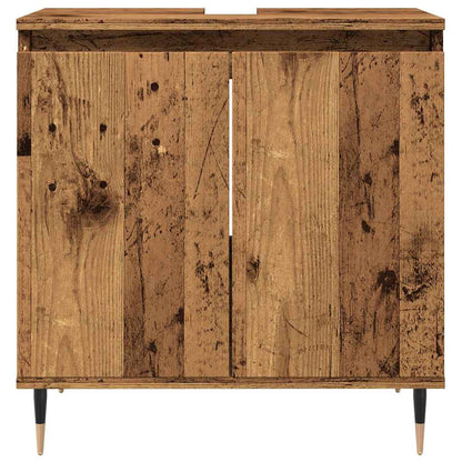 Badkamerkast 58x33x60 cm bewerkt hout oud houtkleurig