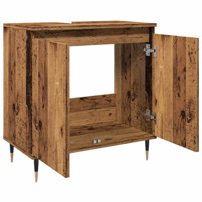 Badkamerkast 58x33x60 cm bewerkt hout oud houtkleurig