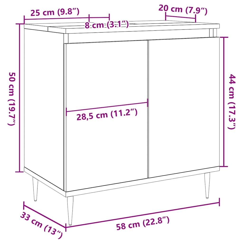 Badkamerkast 58x33x60 cm bewerkt hout oud houtkleurig