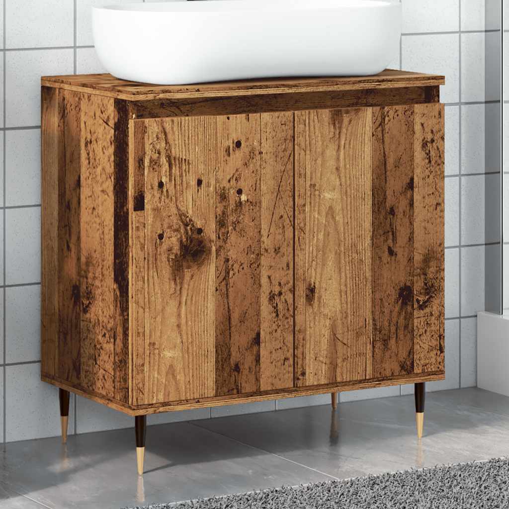 Badkamerkast 58x33x60 cm bewerkt hout oud houtkleurig