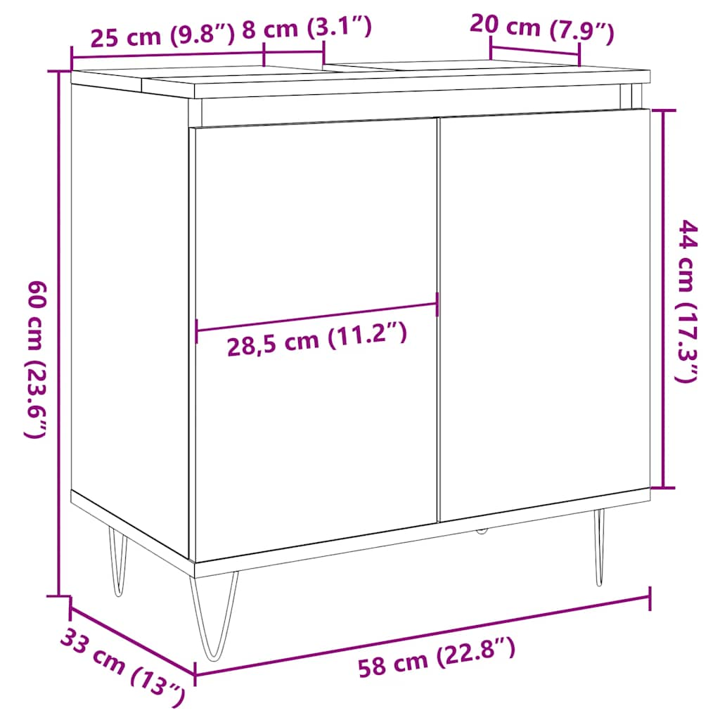 Badkamerkast 58x33x60 cm bewerkt hout betongrijs