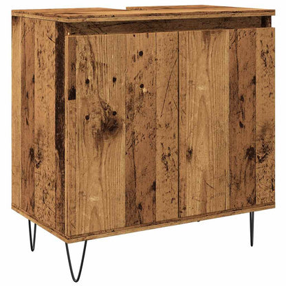 Badkamerkast 58x33x60 cm bewerkt hout oud houtkleurig