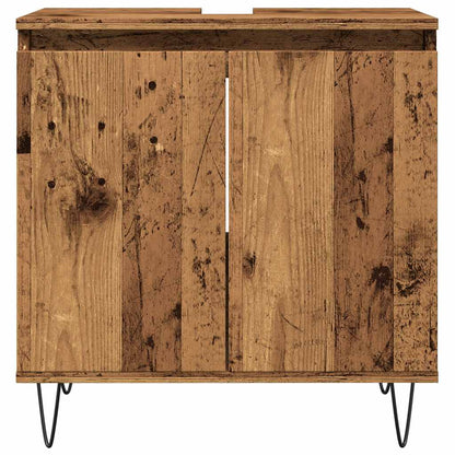 Badkamerkast 58x33x60 cm bewerkt hout oud houtkleurig