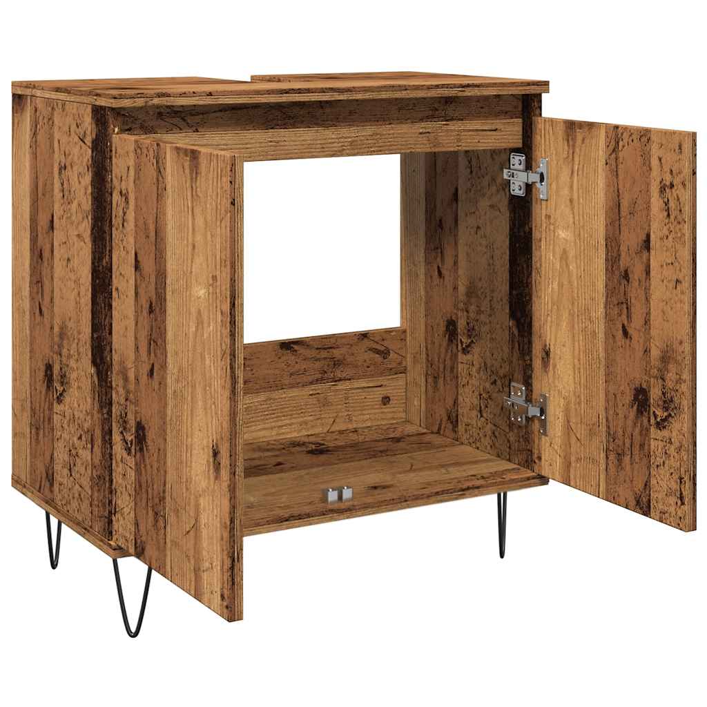 Badkamerkast 58x33x60 cm bewerkt hout oud houtkleurig