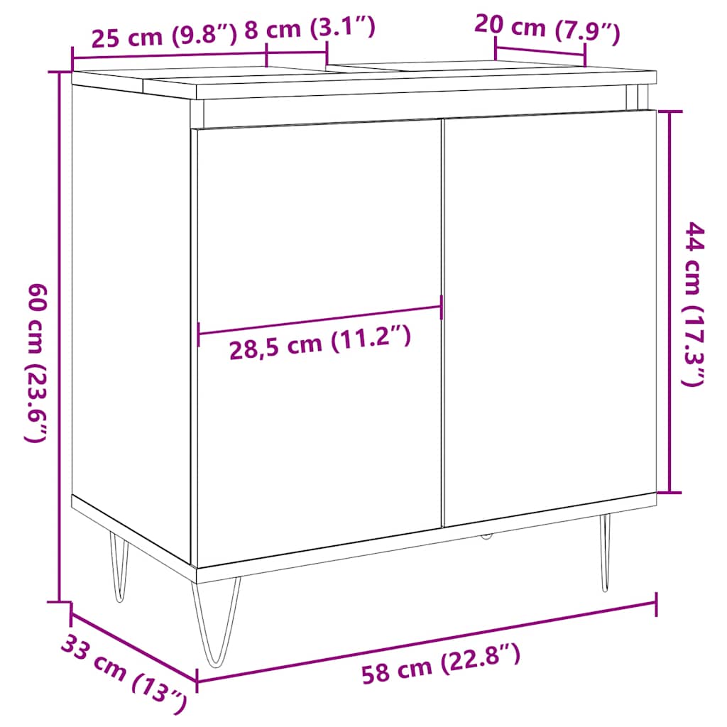 Badkamerkast 58x33x60 cm bewerkt hout oud houtkleurig