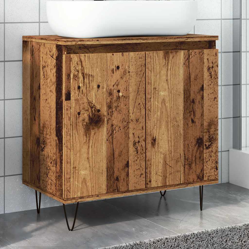 Badkamerkast 58x33x60 cm bewerkt hout oud houtkleurig