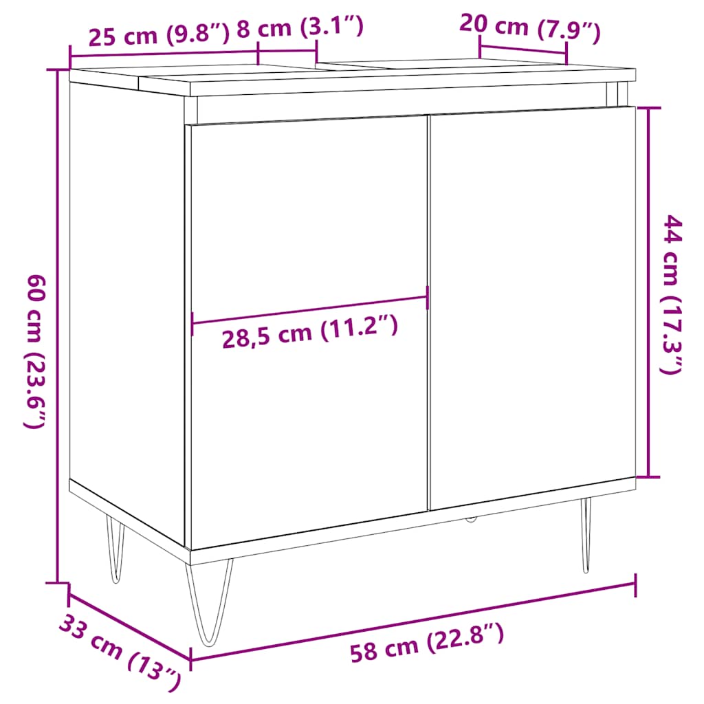 Badkamerkast 58x33x60 cm bewerkt hout artisanaal eikenkleurig