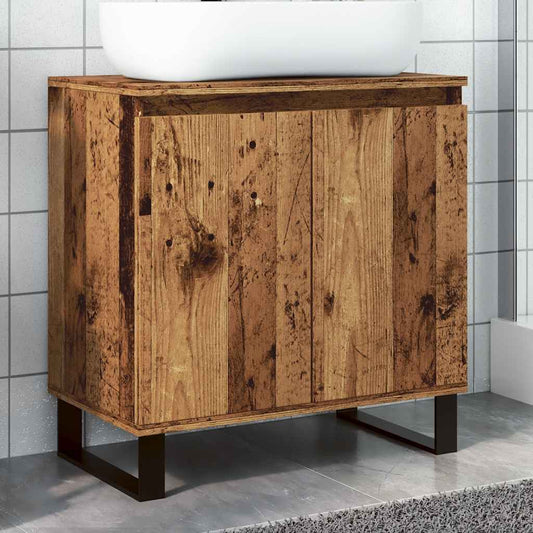 Badkamerkast 58x33x60 cm bewerkt hout oud houtkleurig