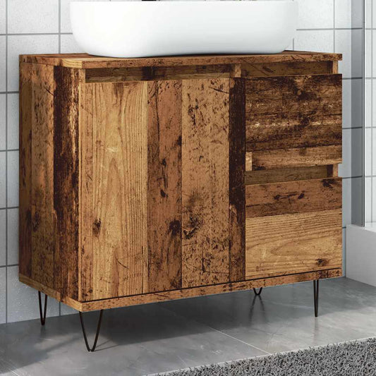 Badkamerkast 65x33x60 cm bewerkt hout oud houtkleurig