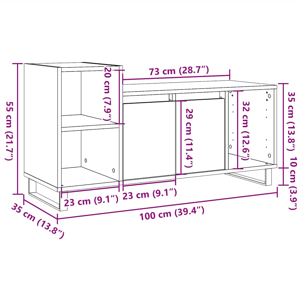 Tv-meubel 100x35x55 cm bewerkt hout oud houtkleurig