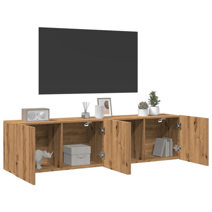 Tv-meubels 2 st wandgemonteerd 80x30x41cm artisanaal eikenkleur