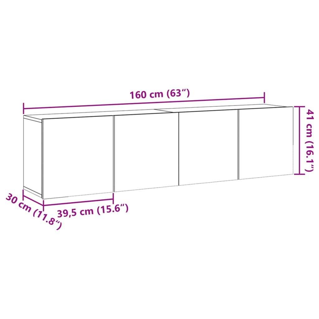 Tv-meubels 2 st wandgemonteerd 80x30x41cm artisanaal eikenkleur