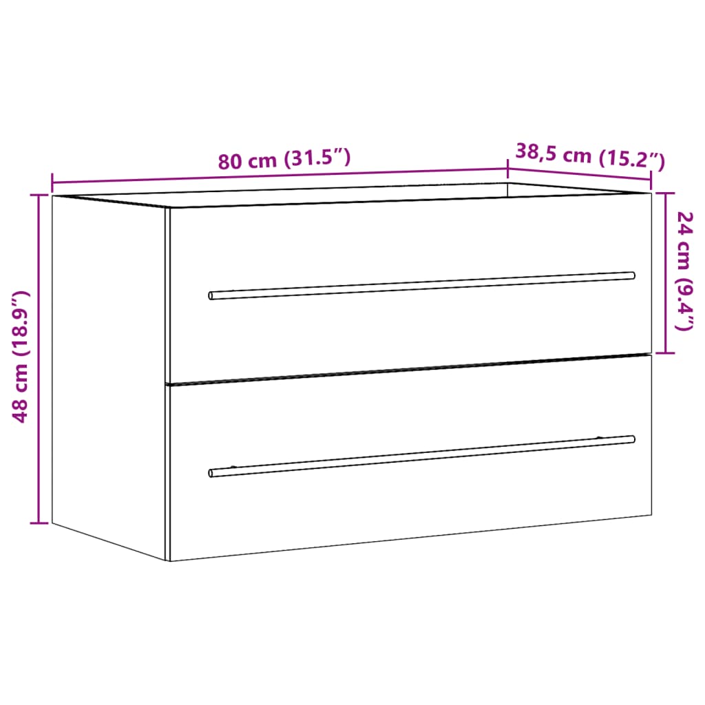 Wastafelkast 80x38,5x48 cm bewerkt hout oud houtkleurig