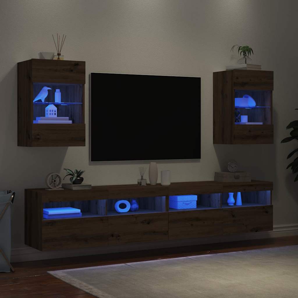 Tv-wandmeubels met LED 2 st 40x30x60,5 cm artisanaal eikenkleur