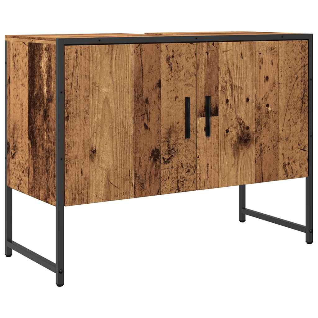 Badkamerkast 80x33x60 cm bewerkt hout oud houtkleurig