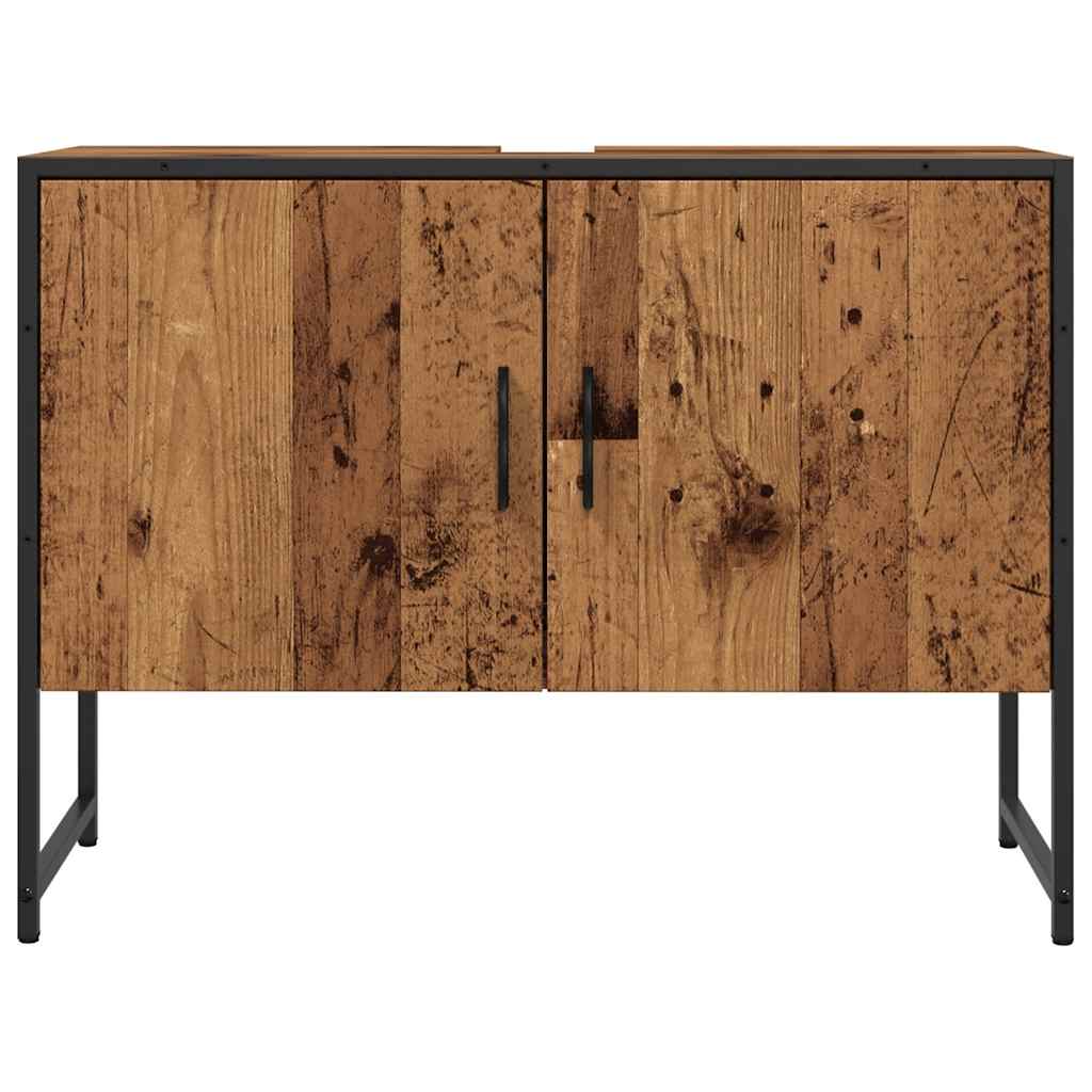 Badkamerkast 80x33x60 cm bewerkt hout oud houtkleurig