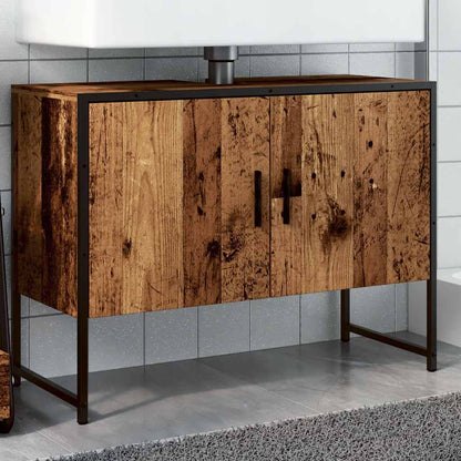 Badkamerkast 80x33x60 cm bewerkt hout oud houtkleurig