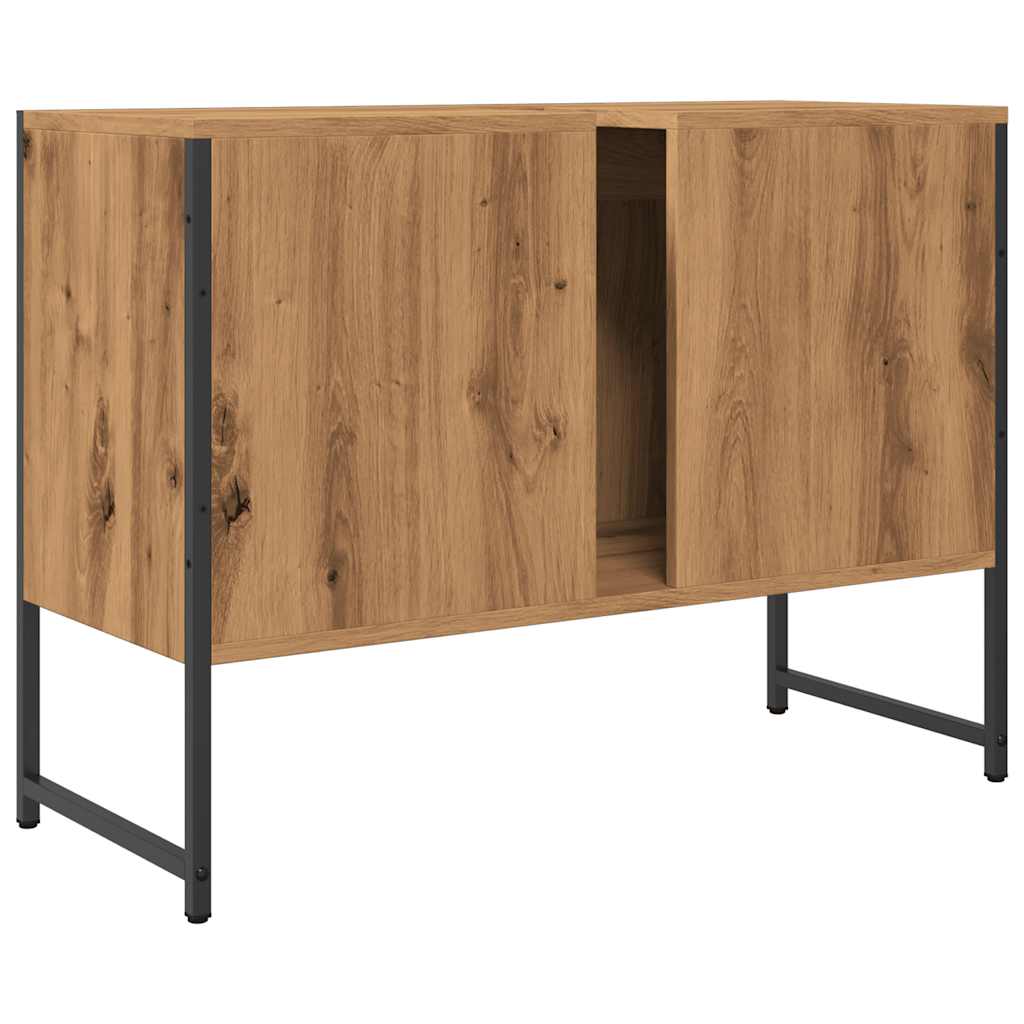 Badkamerkast 80x33x60 cm bewerkt hout artisanaal eikenkleurig